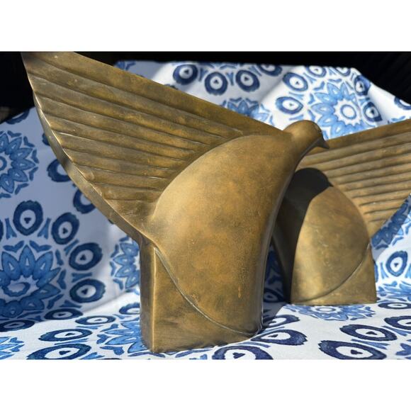 Art Deco Set 2 Vintage pair Dolby Cashier Brass Bird Bookends Korea Heavy - Picture 2 of 14